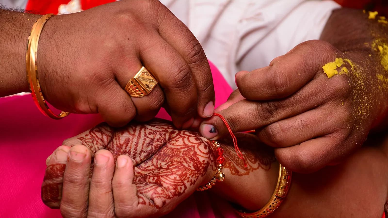 Close view of an Indian wedding ritual in Punjab