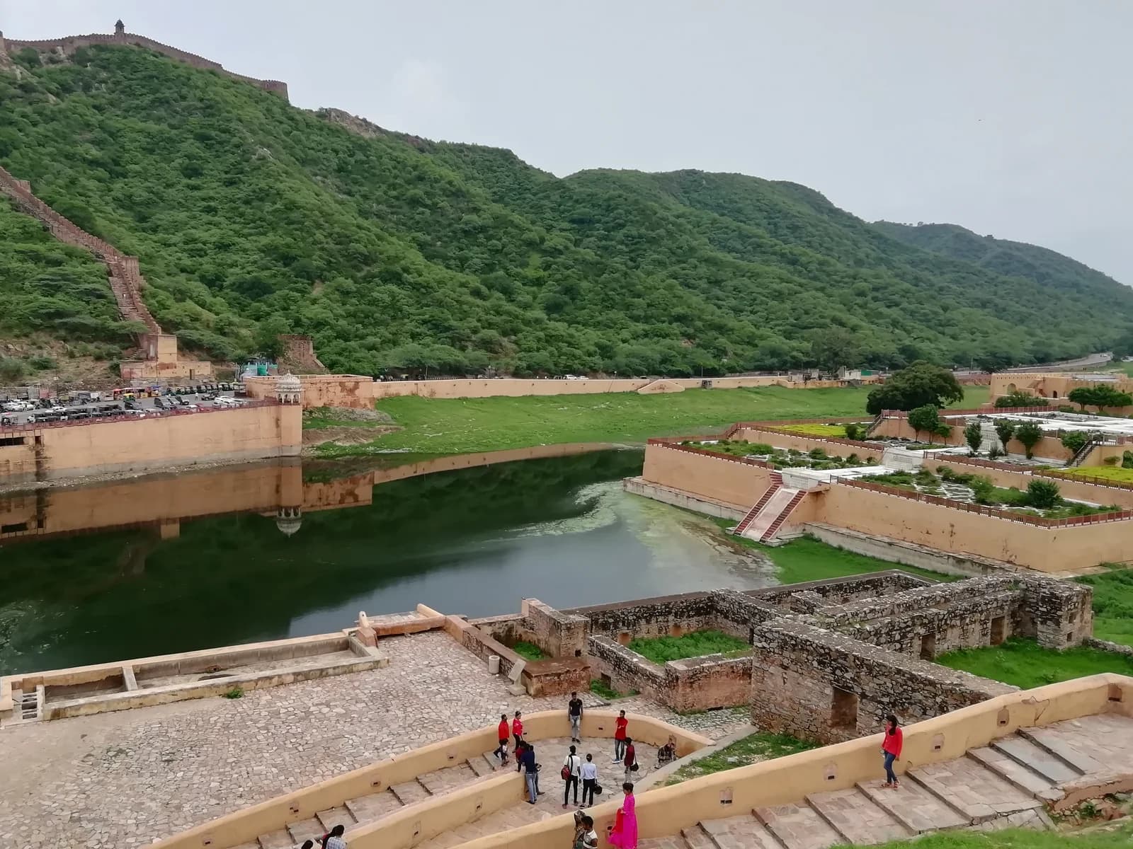 Maota Lake and the fortified hillside near Amer, Jaipur